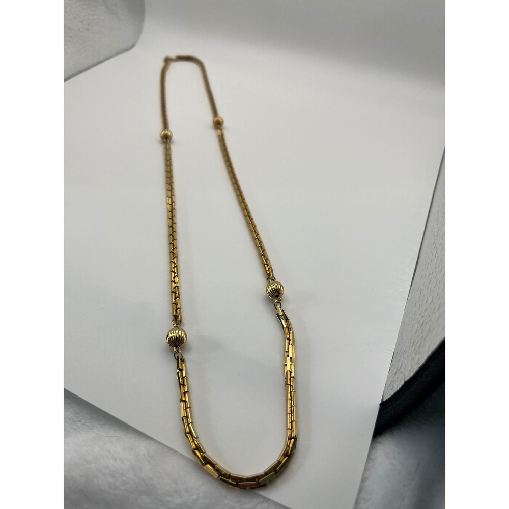 Vintage Monet Gold Tone Caged Bead &‎ Bar Link Chain Necklace 28 Inch Matinee